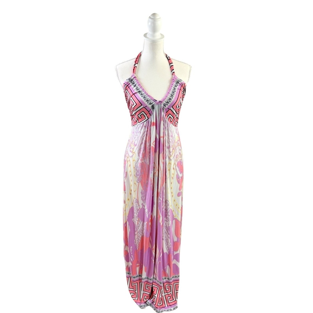 OLIAN Maternity Print Boho Halter Maxi Dress Size Small